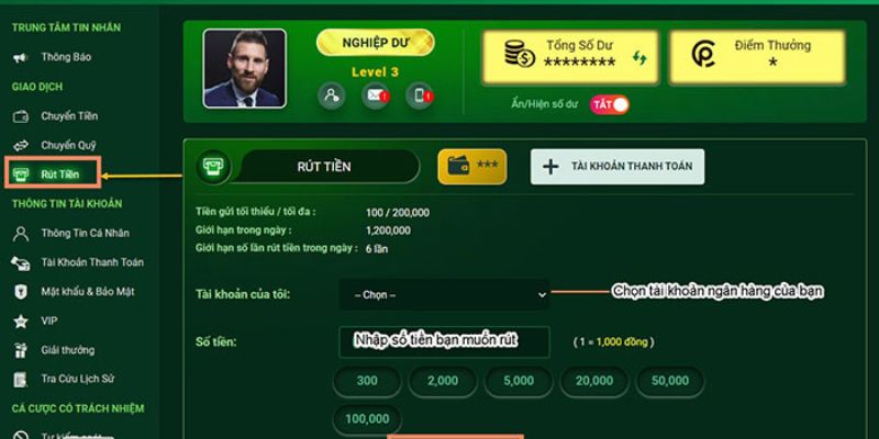 Quy trình rút tiền thưởng sau khi người chơi chiến thắng game